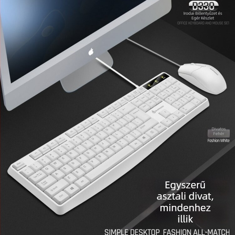 Kábeles billentyűzet- és egérkészlet USB-vel, optikai 1000dpi, ergonómikus, vízálló, lehetőség privát címkére