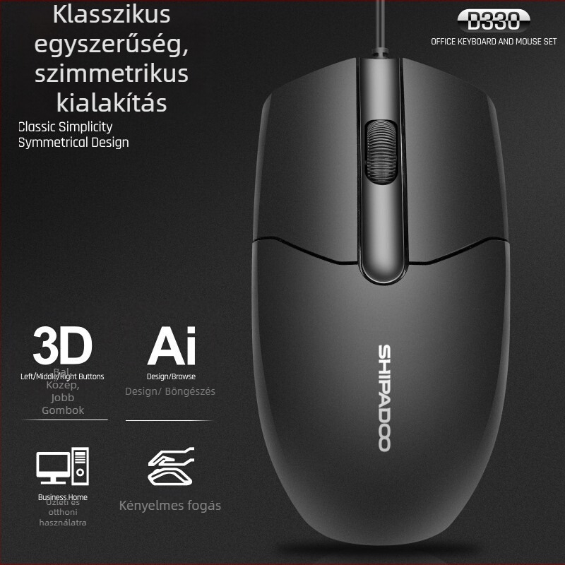 Kábeles billentyűzet- és egérkészlet USB-vel, optikai 1000dpi, ergonómikus, vízálló, lehetőség privát címkére