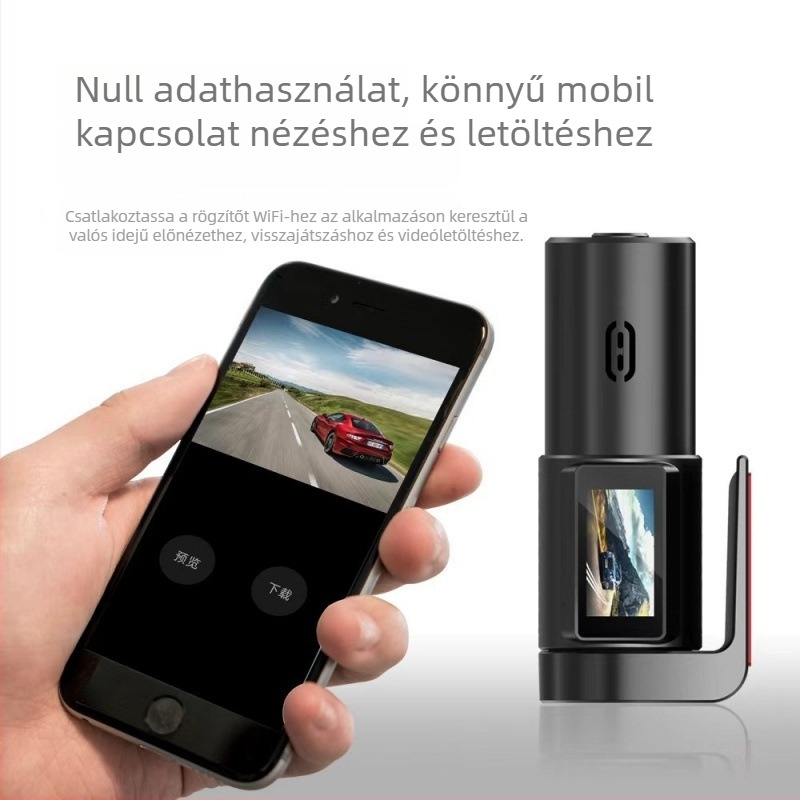 Autós dash cam 1080p HD éjjellátással, 170° széles látószög, Wi‑Fi és TF kártya slot