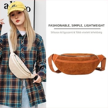 Korean-style Corduroy keresztbody táska - utcai stílus, cipzáras záródás, belső cipzáros zseb, belső patch zseb, poliészter bélés