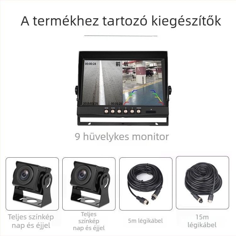 Kamionos dash cam elő- és hátsó felvétellel, 1080p, 170° látószög, TF-kártya, 12-36V tápegység