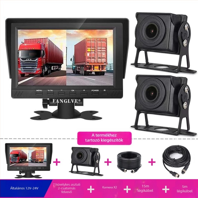 Kamionos dash cam elő- és hátsó felvétellel, 1080p, 170° látószög, TF-kártya, 12-36V tápegység