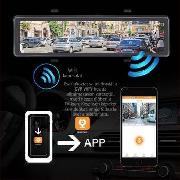 12 hüvelykes 4K dash cam hangvezérléssel, streaming médiával, éjszakai látással, 2.5D fényes kijelzővel, dupla felvétellel és hátrameneti képpel.