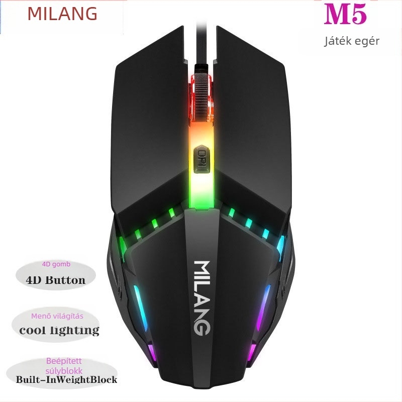 M5 játékegér 1000 DPI, 4 gombbal, USB-kábeles, ergonómikus kialakítás, 5 fokozatban állítható felbontás
