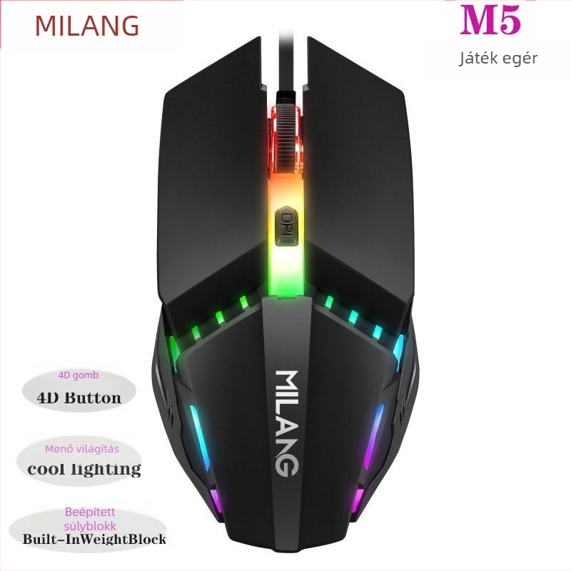 M5 játékegér 1000 DPI, 4 gombbal, USB-kábeles, ergonómikus kialakítás, 5 fokozatban állítható felbontás