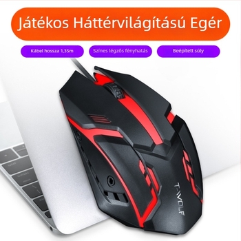 TWOLF V1 vezetékes gamer egér LED világítással, 3 gomb, 1000dpi, USB, ergonómikus kialakítás