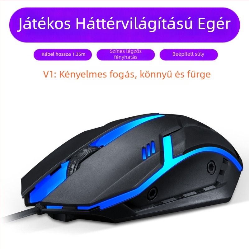 TWOLF V1 vezetékes gamer egér LED világítással, 3 gomb, 1000dpi, USB, ergonómikus kialakítás