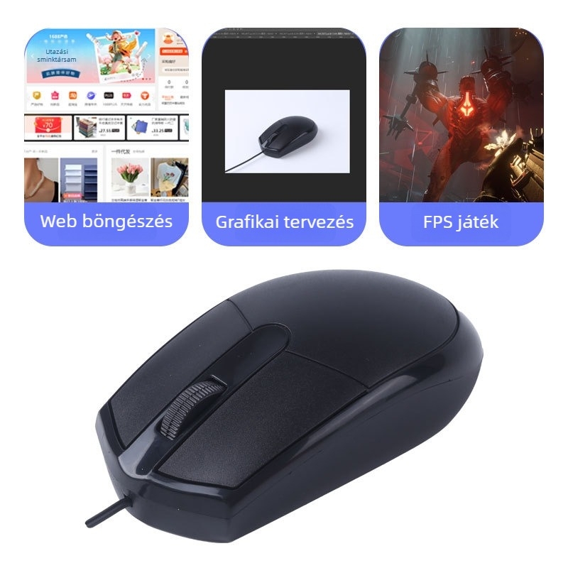Vezetékes USB egér, 1200 DPI, 3 gomb, 1,2 m kábel