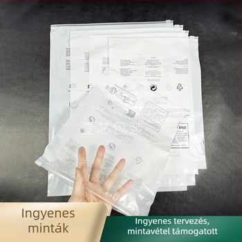 PE ruházati csomagoló tasak cipzárral, átlátszó, önzáró logónyomtatással, dupla vastagság 10 silk