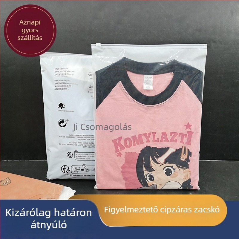 PE ruházati csomagoló tasak cipzárral, átlátszó, önzáró logónyomtatással, dupla vastagság 10 silk