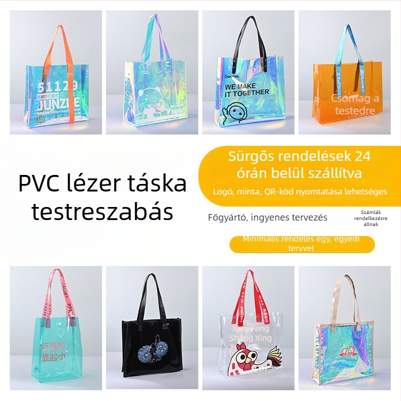 PVC lézeres táska személyre szabott logóval, cipzáras, többfunkciós ajándék táska