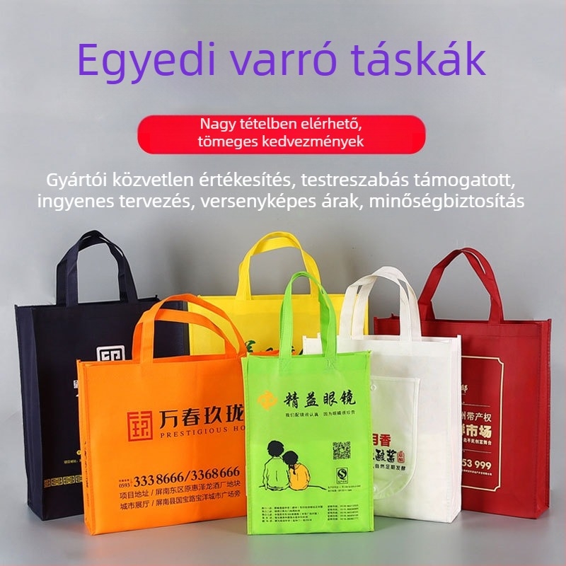 Nem szövött Tote táska nyomtatott logóval, spunbond anyag, laminált réteg, testre szabható