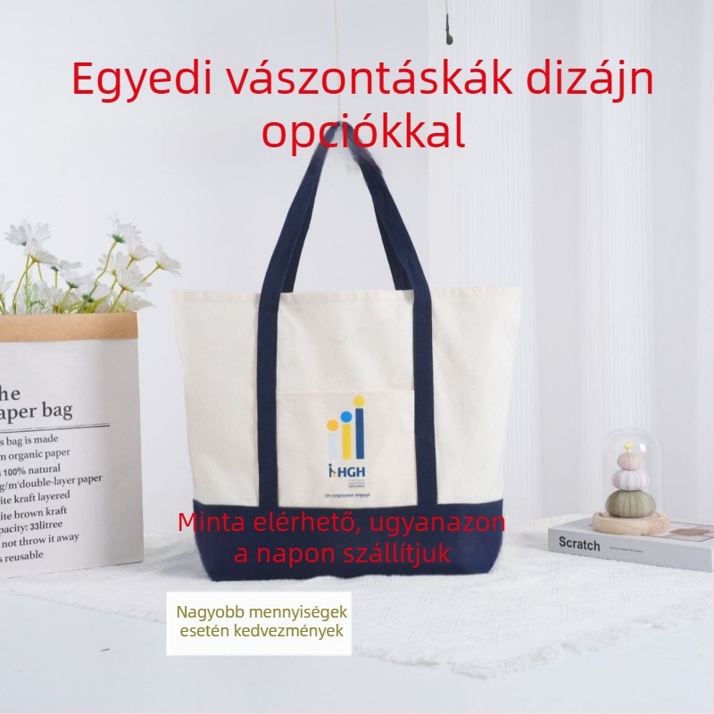 Személyre szabott patchwork vászontáska, egyszerű színblokkal, hordozható pamut tote táska hímzéssel