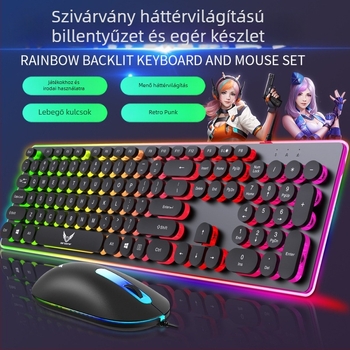K13 USB-s vezetékes billentyűzet és egér szett, mechanikus érzet, háttérvilágítás, 1600 DPI