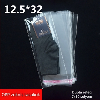 OPP öntapadós zoknicsomagoló tasak, férfiaknak, nőknek és gyerekeknek készült zoknikhoz, egyenként csomagolva, félköríves akasztónyílással