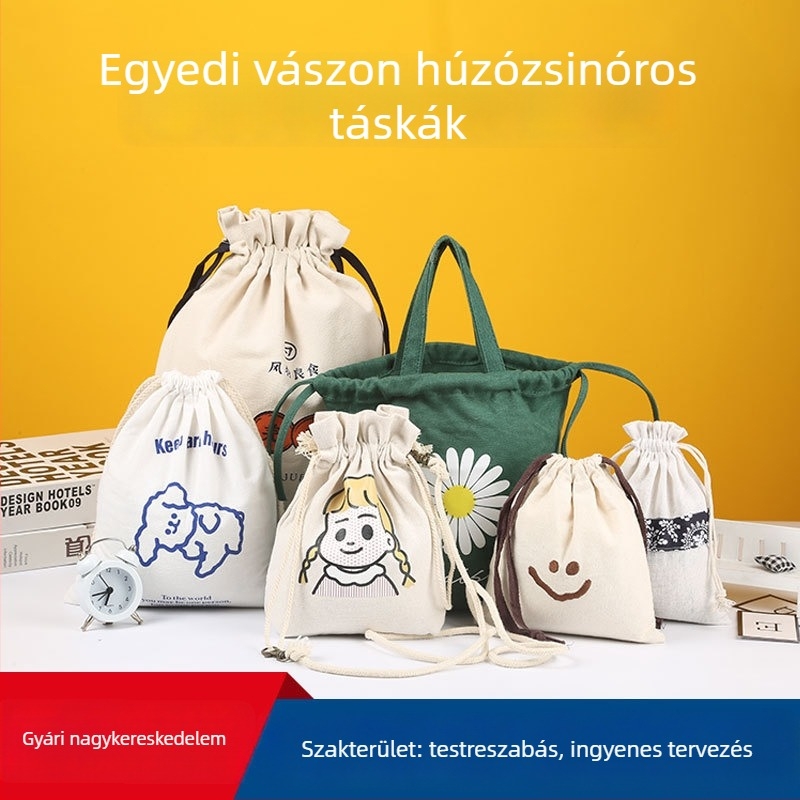 Személyre szabható húzózsinóros vászontáska logónyomással