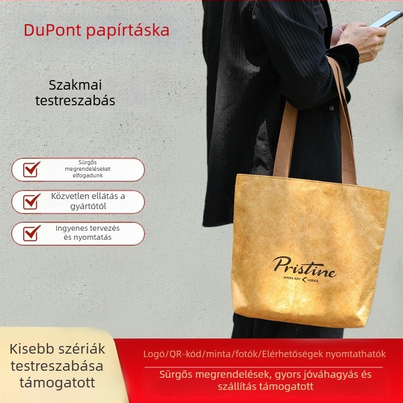 Dupont papírtáska egy vállon - mosható, UV nyomtatás, logó nyomtatva