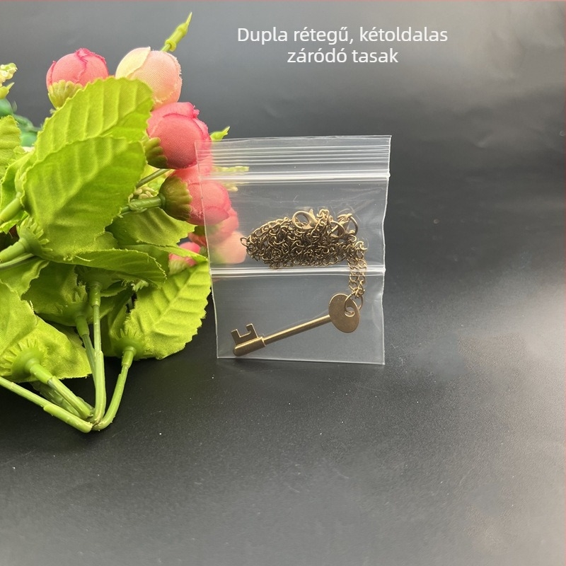 Vastag átlátszó kétszeres rétegű önzáró ékszertasak LDPE-ből, zárási hossz 1,5 cm, 100 darabos csomag