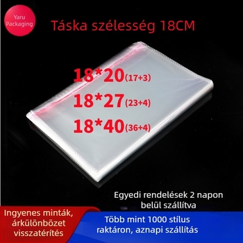 Átlátszó önzáró tasak öntapadós zárással, 18 cm széles, ruházathoz, kiegészítőkhöz és játékokhoz