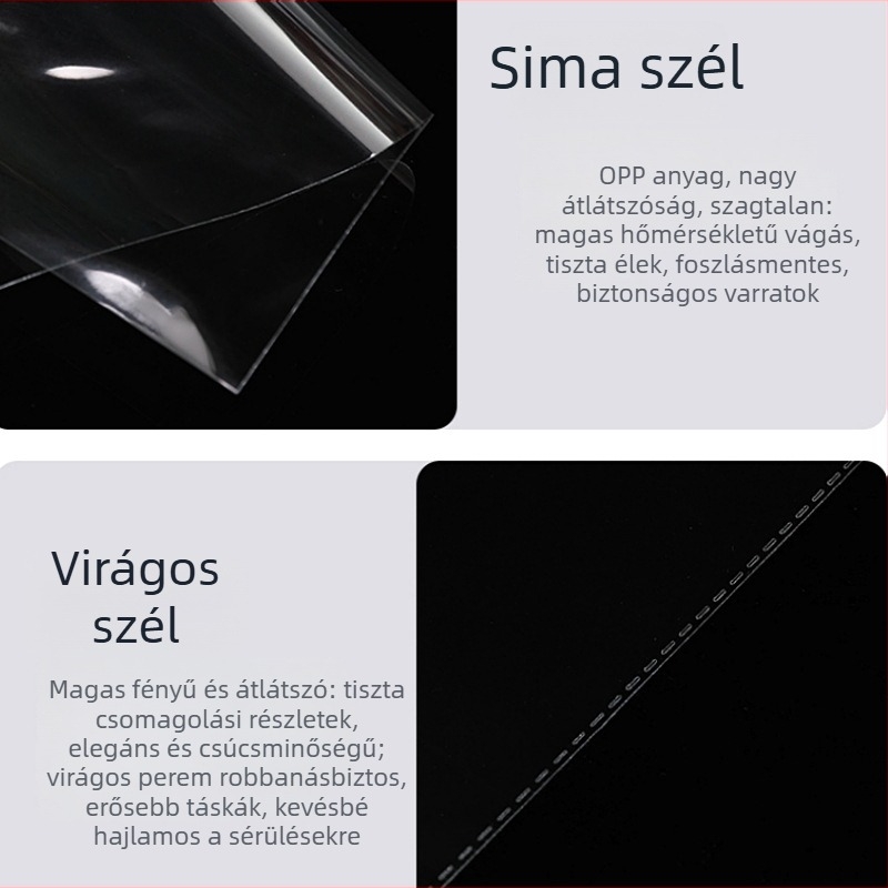 Átlátszó önzáró tasak öntapadós zárással, 18 cm széles, ruházathoz, kiegészítőkhöz és játékokhoz