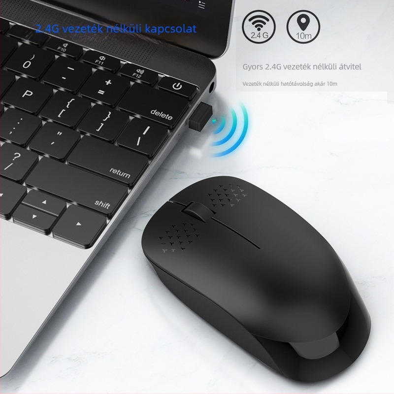 2.4G vezeték nélküli optikai egér T1 - USB, 1600 DPI, 3 gomb, ergonómikus, 10 m hatótáv