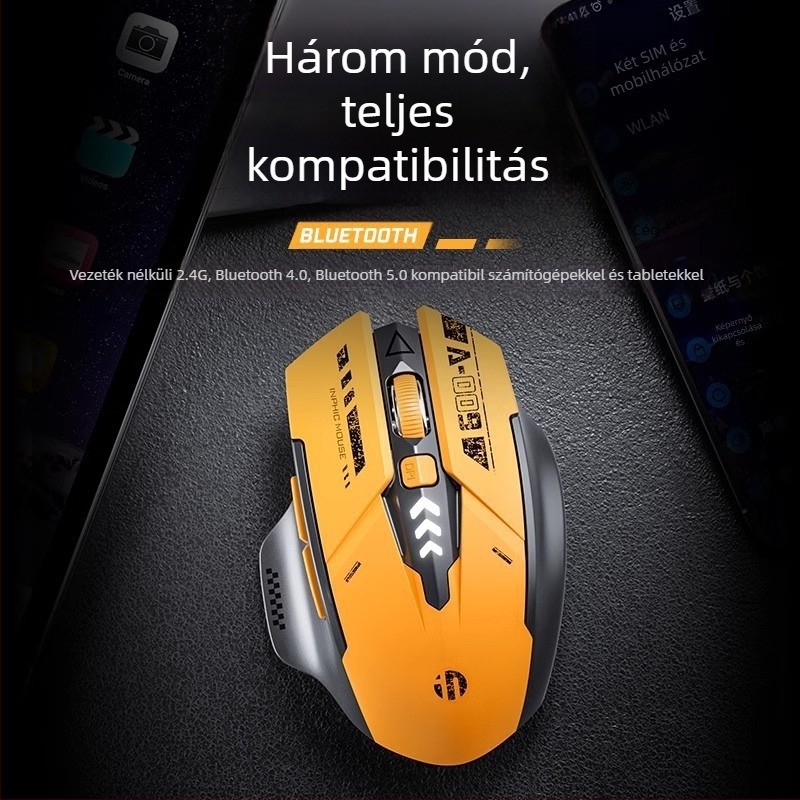 Bluetooth és 2,4 GHz-es vezeték nélküli egér, 1500 DPI, 2 gomb, 1 görgetőkerék