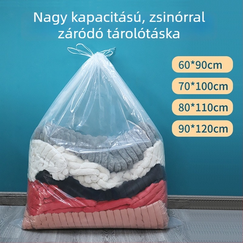 Átlátszó paplan-tároló táska, por- és nedvességálló, extraméretű, vastított műanyag, húzózsinórral