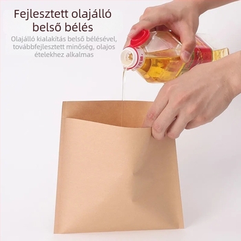 Take-away Kraft papírzacskó, zsírtűrő, élelmiszer-minőségű, laminált, sík aljú
