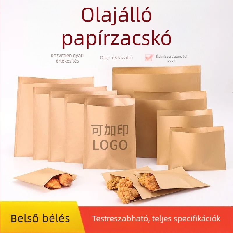 Take-away Kraft papírzacskó, zsírtűrő, élelmiszer-minőségű, laminált, sík aljú