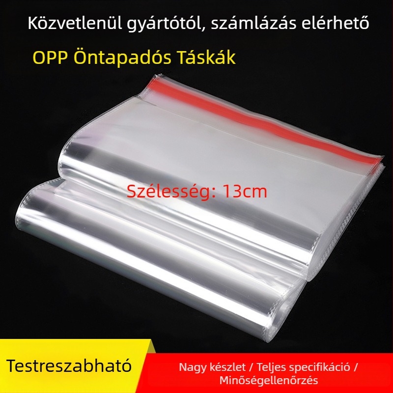 OPP polipropilén önadhézív tasak logónyomtatással, 100% új anyag, forró vágás, sík kés és virágkés, csomagoláshoz ékszerek, ruházat, játékok és mindennapi kellékek