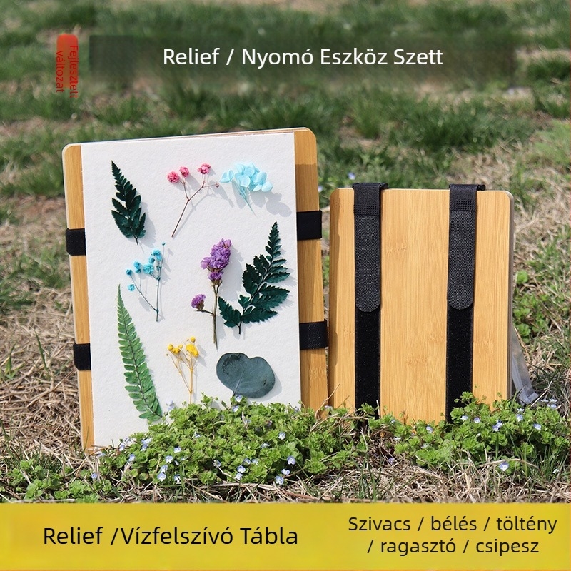 Szalag típusú relief tábla készlet – teljes készlet kézműves eszközökkel száraz virágokhoz, tartalmaz alátétpapírt és abszorbens lemezt, dobozos csomagolásban