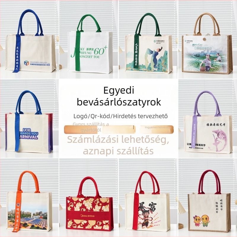 Laminált vászon Tote táska egyedi logóval; alkalmas kiállításokra és iskolai ajándékokra; több hordozási stílus; nyomtatási eljárások: hőátvitel, hímzés, szitanyomás