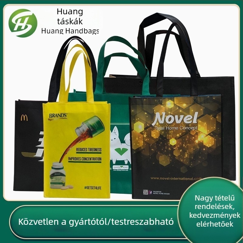 Nem szövött reklámtáska szitanyomással és laminált nyomtatással, logóval nyomtatva, testreszabható, alja és oldalai