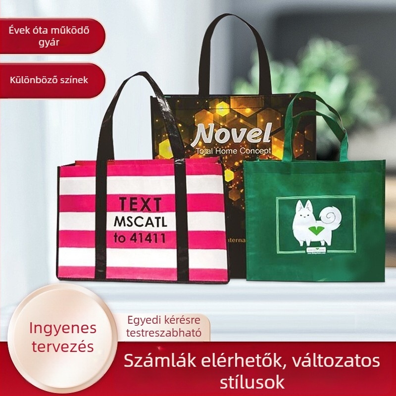 Nem szövött reklámtáska szitanyomással és laminált nyomtatással, logóval nyomtatva, testreszabható, alja és oldalai
