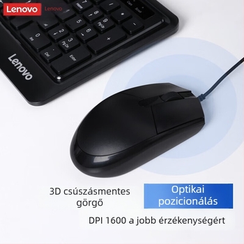 Lenovo billentyűzet és egér készlet – vezetékes, USB csatlakozás a billentyűzethez és egérhez, 1600dpi, 1,5 m kábel