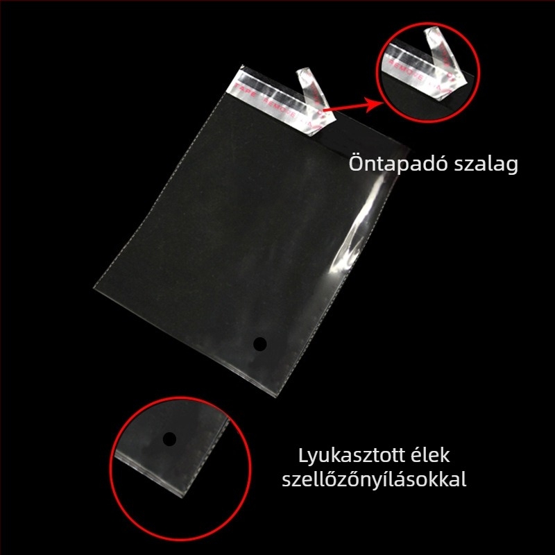 Öntapadós ruhazsák – Átlátszó műanyag ruhatáskák, ingekhez, logó nyomtatással, 100% új anyag