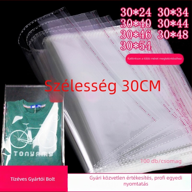 Öntapadós ruhazsák – Átlátszó műanyag ruhatáskák, ingekhez, logó nyomtatással, 100% új anyag