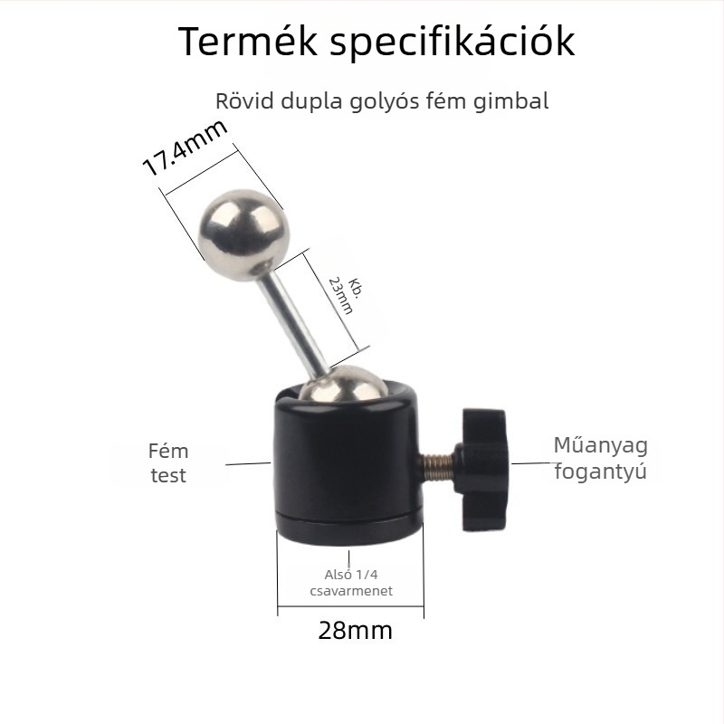 Gömbfejes pan/tilt kamera állvány alumíniumötvözetből, csavaros szerelés, 360° forgás (vízszintes 180°, függőleges 90°)