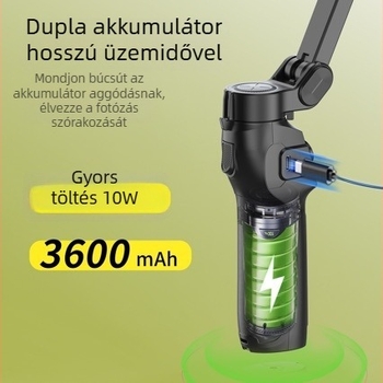 Telefonos Gimbal Stabilizátor – 3-tengelyes ortogonális, 180° horizontális forgás, alumíniumötvözet, alkalmazáson keresztüli vezérlés, arc követés
