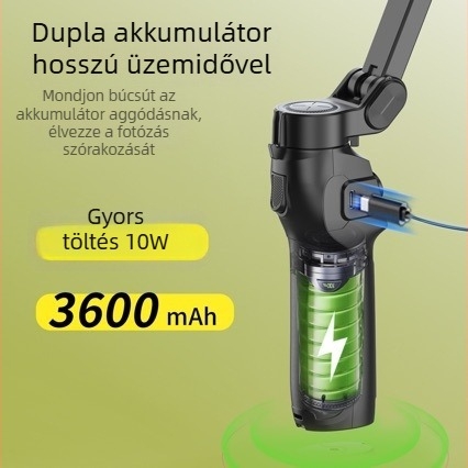 Telefonos Gimbal Stabilizátor – 3-tengelyes ortogonális, 180° horizontális forgás, alumíniumötvözet, alkalmazáson keresztüli vezérlés, arc követés