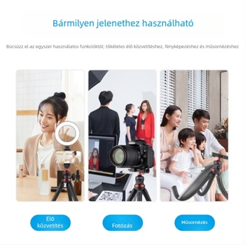 Xiletu XBT-2 polipód telefonállvány asztali, mini Bluetooth tripod gömbfejjel, anyagok műanyag + alumínium, teherbírás kevesebb mint 2 kg, súly 295 g