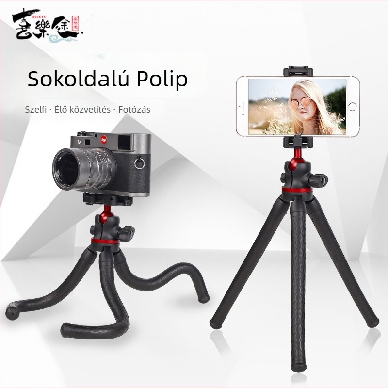 Xiletu XBT-2 polipód telefonállvány asztali, mini Bluetooth tripod gömbfejjel, anyagok műanyag + alumínium, teherbírás kevesebb mint 2 kg, súly 295 g