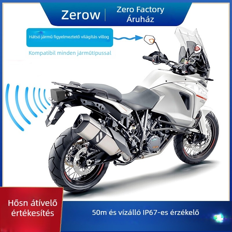 Zero Row MT-05 Motorkerékpár holttér-monitor — 77 GHz mmWave radar, 50 m detektálási tartomány, 12V tápegység, hangos hátramenet radar