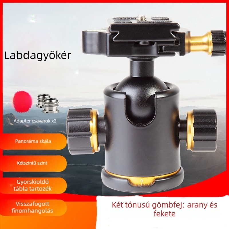 DSLR gömbfej kamerához, panorámás univerzális stabilizátor állványhoz, 360° forgás, 0,45 kg, alumíniumötvözet, Micro SLR-kompatibilis, konverziós csavar