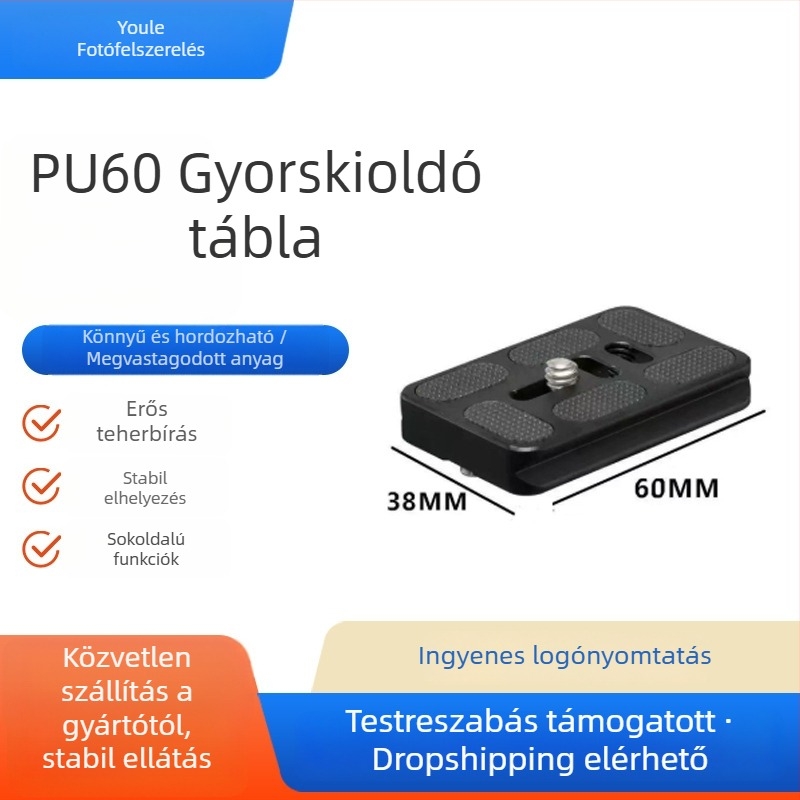 Youle Pu60 gyorskioldó lemez, CNC megmunkált alumínium ötvözet, 16–20 kg teherbírás, Gömbfej kompatibilis