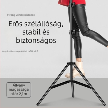 Mobiltelefon élő közvetítéséhez készült állvány 3-szekciós gömbpan-tilt fejjel, padlón álló kivitel, univerzális kompatibilitás, teherbírás 2-5 kg