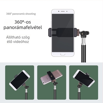 Mobiltelefon élő közvetítéséhez készült állvány 3-szekciós gömbpan-tilt fejjel, padlón álló kivitel, univerzális kompatibilitás, teherbírás 2-5 kg