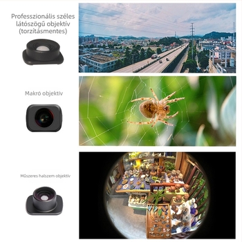DJI Pocket 2/3 kézi gimbalhoz széles látószögű makro fisheye objektív, mágneses rögzítés, alumínium ötvözet, 90° vízszintes és függőleges forgatás, tömeg 5 g
