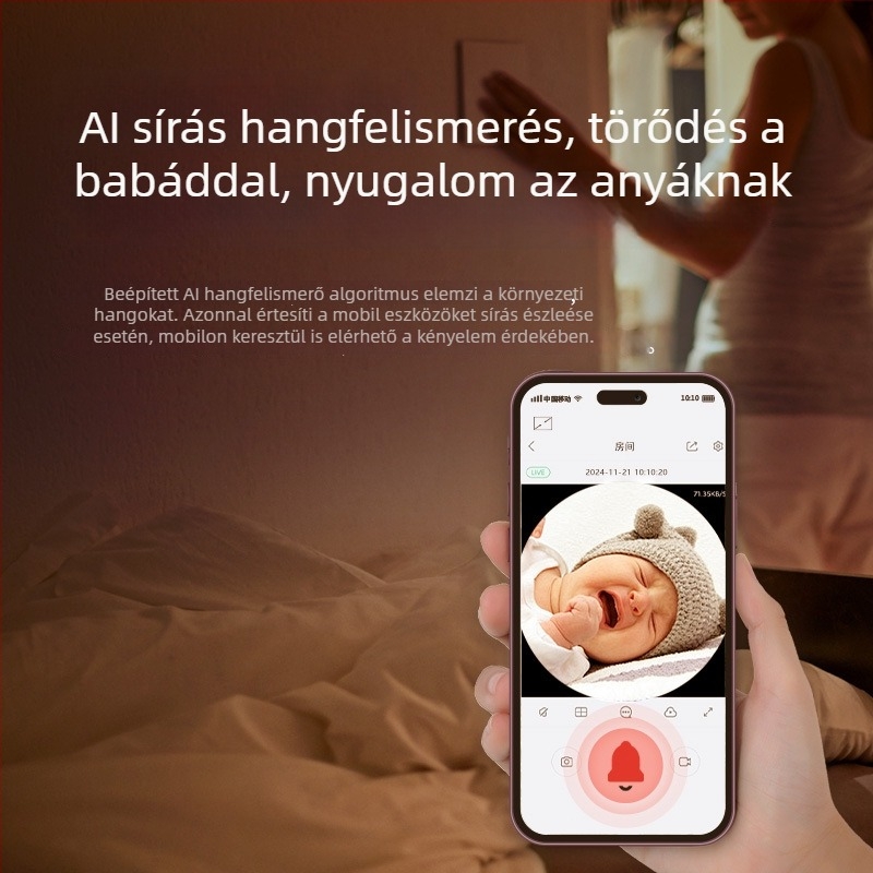 Vezeték nélküli beltéri PTZ megfigyelő kamera kétirányú hanggal, 355° panoráma, 75° billentés, 70°/s vízszintes sebesség, 30°/s függőleges sebesség