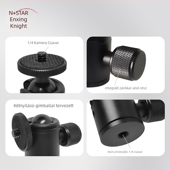 3 szívókorongos kamera gimbal - hordozható, 360° vízszintes forgás, 90° függőleges dőlés, alumíniumötvözet, mirrorless kamerákhoz, világítással